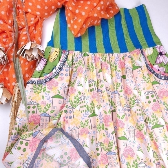 New Matilda Jane Pink Floral Green Blue Boho Striped High Waist Skirt Sz… - Picture 10 of 12